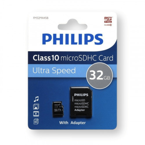 Карта памяти microSDHC 32GB PHILIPS Class 10 (SD адаптер)