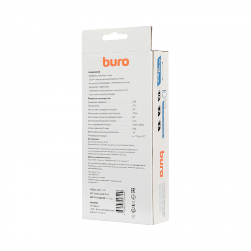 Сетевой фильтр BURO 8 розеток 1.8м,  белый