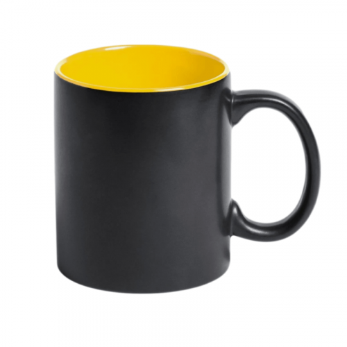 Кружка для сублимации Хамелеон 330мл черная матовая с желтой внутренней поверхностью