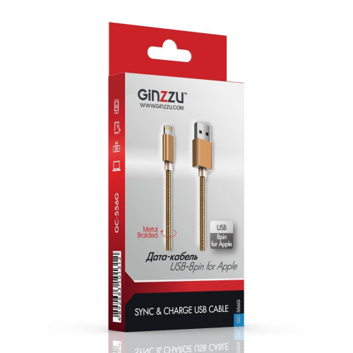 Кабель Ginzzu USB-Lightning 1м gold