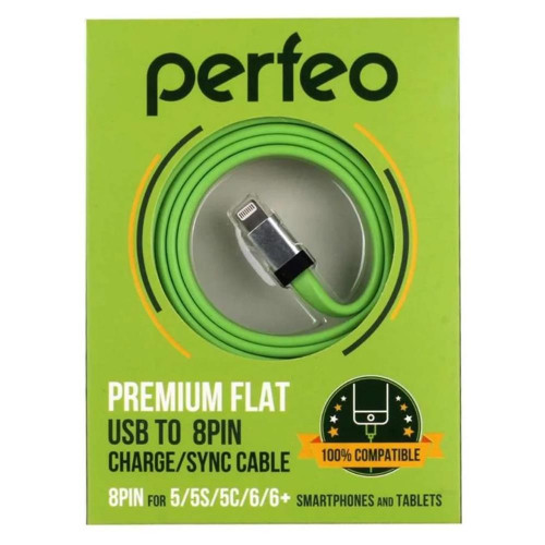 Кабель Perfeo USB-Lightning, зеленый, 1 м.