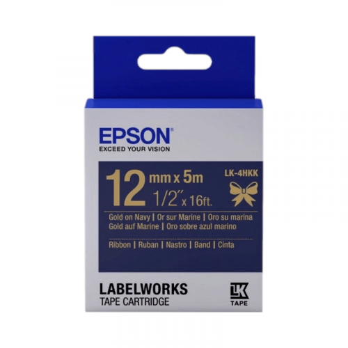 Лента Epson LW-300, LW-400 12 мм. 5м сатин Тем.Син./Золото