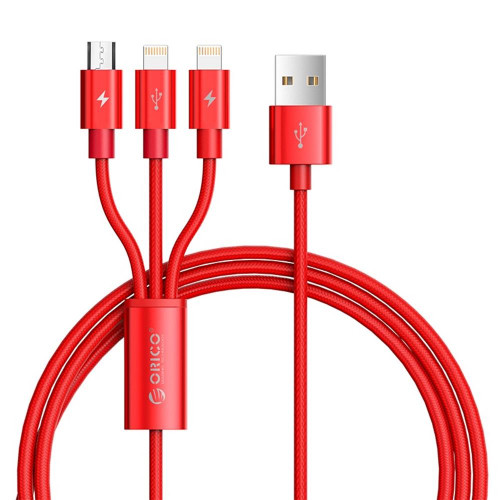 Кабель USB Orico Lightning*2 + Micro Data Cable, red 1.2м