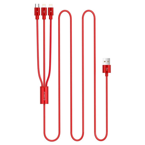 Кабель USB Orico Lightning*2 + Micro Data Cable, red 1.2м