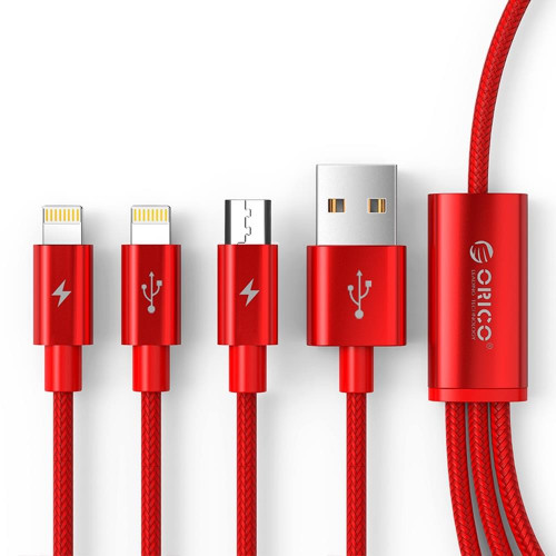 Кабель USB Orico Lightning*2 + Micro Data Cable, red 1.2м