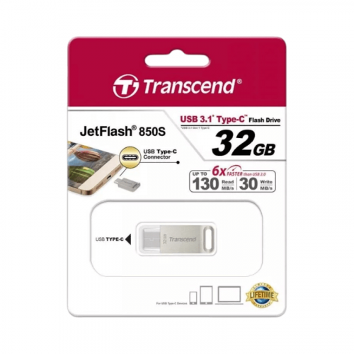 Флешка 32GB Transcend JetFlash 850, SilverPlating TYPE C