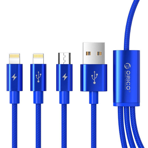 Кабель USB Orico Lightning*2 + Micro Data Cable, blue 1.2м