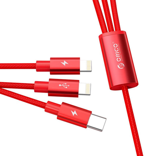 Кабель USB Orico Lightning*2 + Type-C Data Cable, red 1.2м