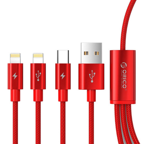 Кабель USB Orico Lightning*2 + Type-C Data Cable, red 1.2м
