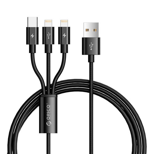 Кабель USB Orico Lightning*2 + Type-C Data Cable, black 1.2м