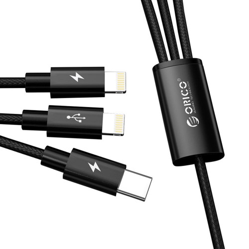 Кабель USB Orico Lightning*2 + Type-C Data Cable, black 1.2м