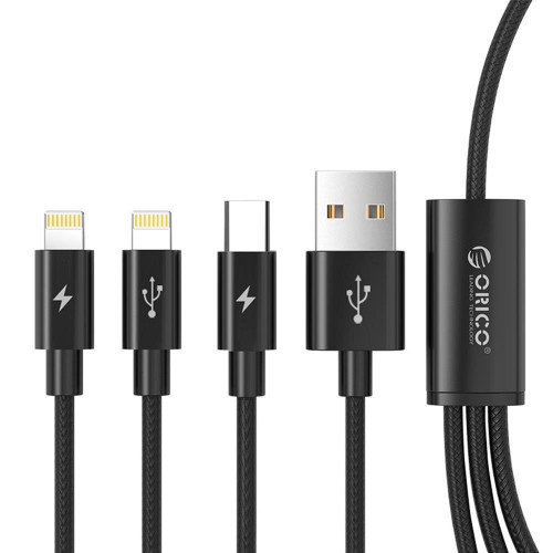 Кабель USB Orico Lightning*2 + Type-C Data Cable, black 1.2м