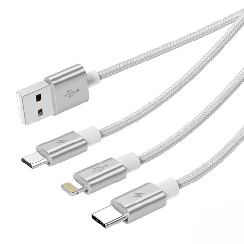 Кабель USB Orico Lightning + Type-C + Micro B, Silver 1.2м