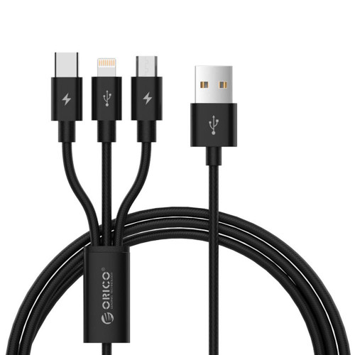 Кабель USB Orico Lightning + Type-C + Micro B, Black 1.2м