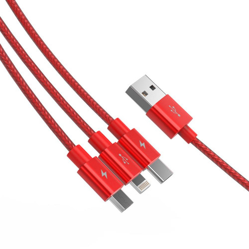 Кабель USB Orico Lightning + Type-C + Micro B, Red 1.2м