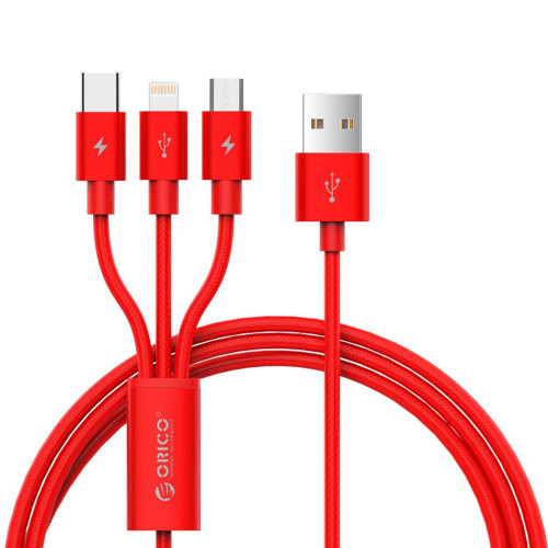 Кабель USB Orico Lightning + Type-C + Micro B, Red 1.2м