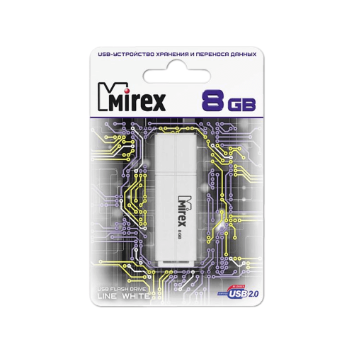 Флешка 8GB Mirex Line, USB 2.0, Белый
