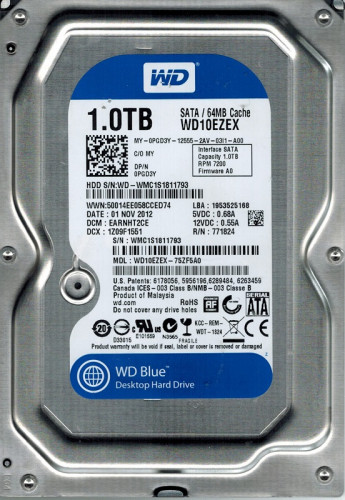 Жесткий диск Western Digital 1000GB SATA WD10EZEX (SATA3,64Mb,7200rpm)