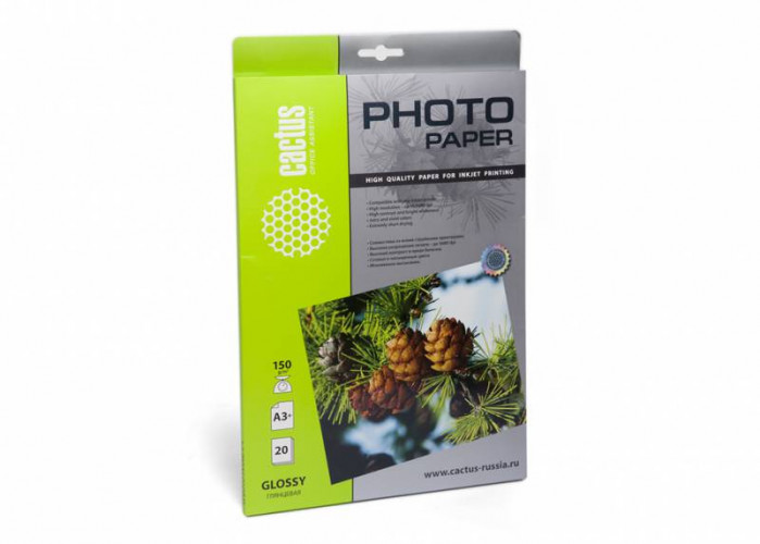 Фотобумага глянцевая А3+, 150 г/м2, 20 л. Cactus