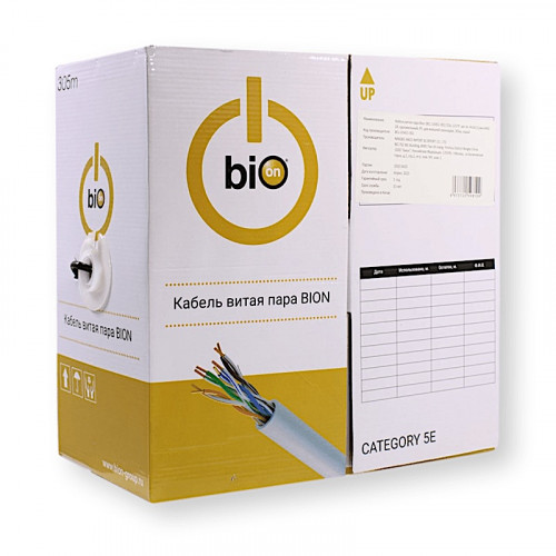 Кабель UTP Bion 4*2*0,51 24 AWG, Cat.5e, CCA, PE, 305м, внешний, черный
