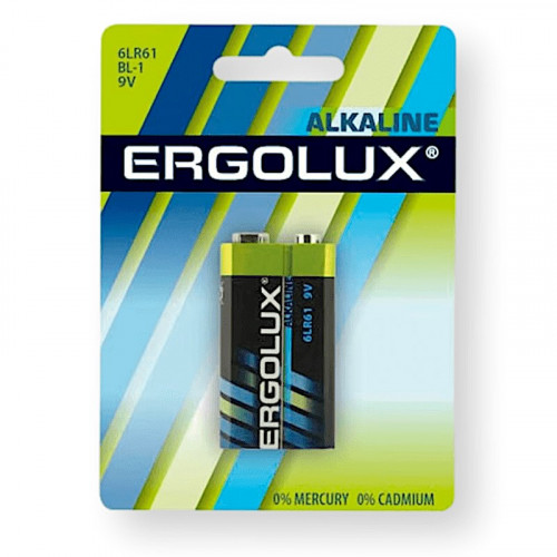 Батарейка Ergolux  6LR61 Alkaline, 9В, 1 шт. в уп-ке